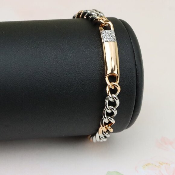 "Rose Gold & Silver Chain Bracelet with Crystal Accent Bar, XPBL0836 - Picture 8 of 12